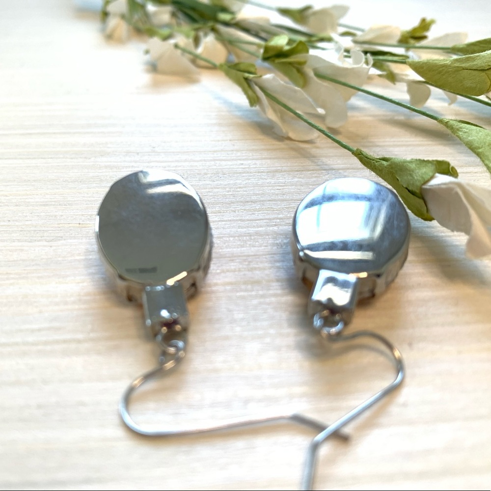 Silver Iridescent Crystal Dangle Earrings - Picture 2 of 7